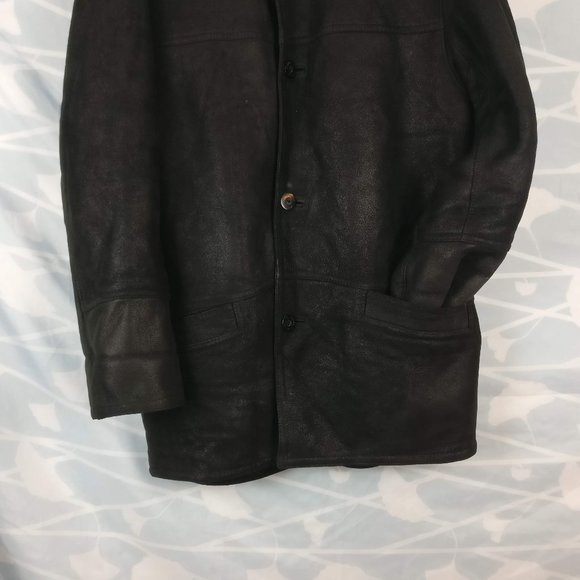 DOMINIC BELLISSIMO Lux textured Black Sheepskin Shearling Coat 42 Designed in CA - Picture 3 of 12